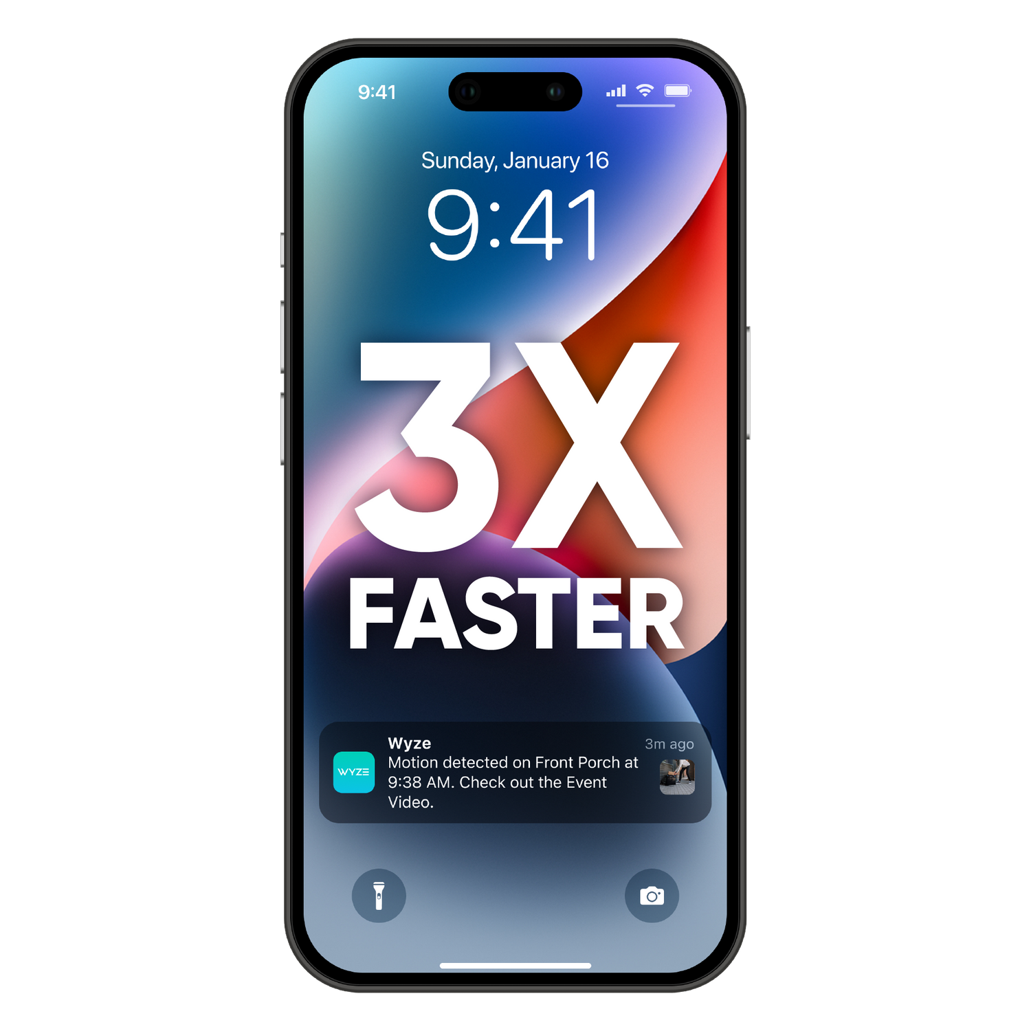 Smartphone camera with Wyze app notification on it.