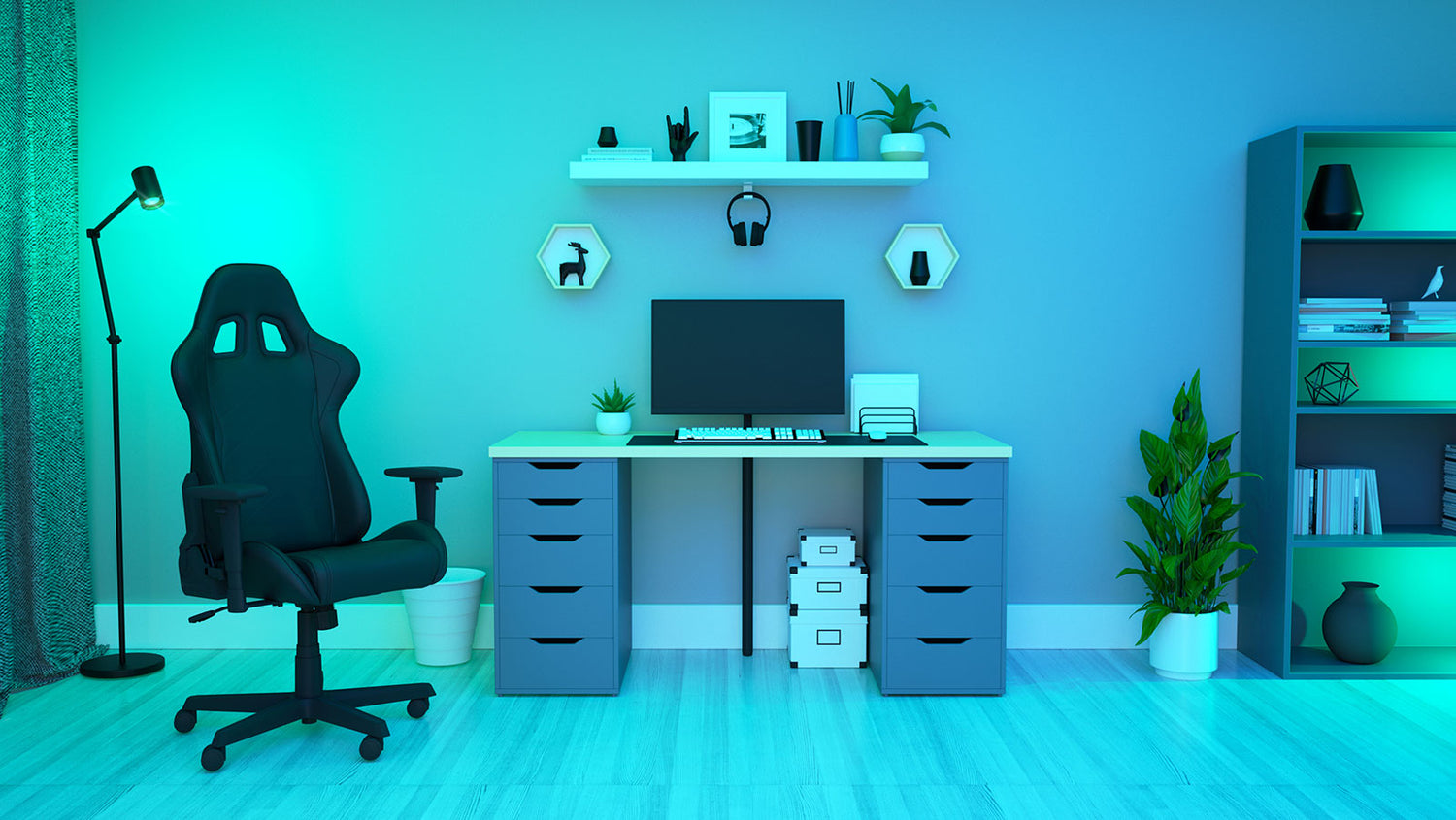 Blue color light in a office
