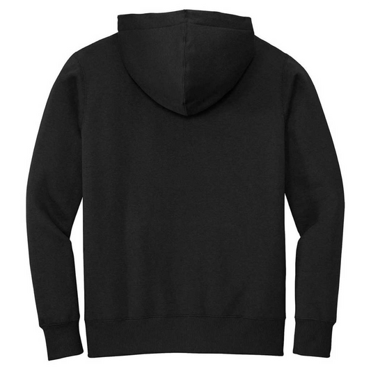 A black hoodie with a hood and a zipper.