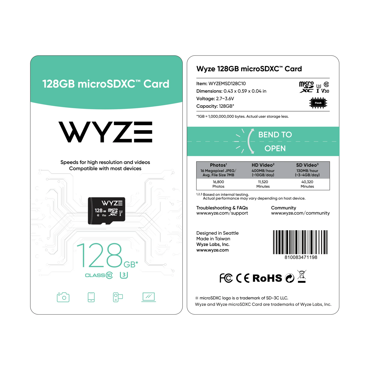 128 GB micros sd card packaging