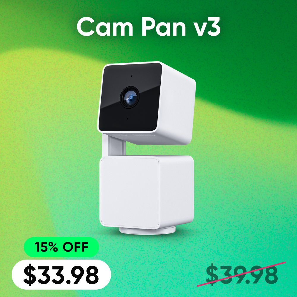White camera device with a green gradient background and promotional text.
