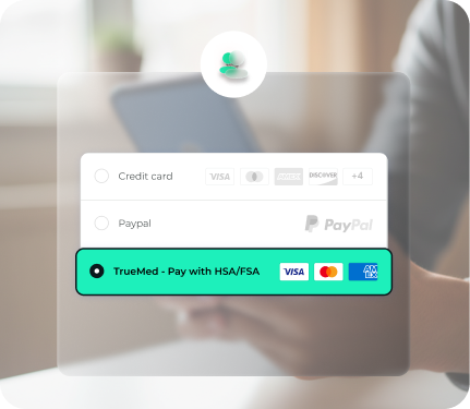 PayPal payment method selection screen with TrueMed option on a blurred background