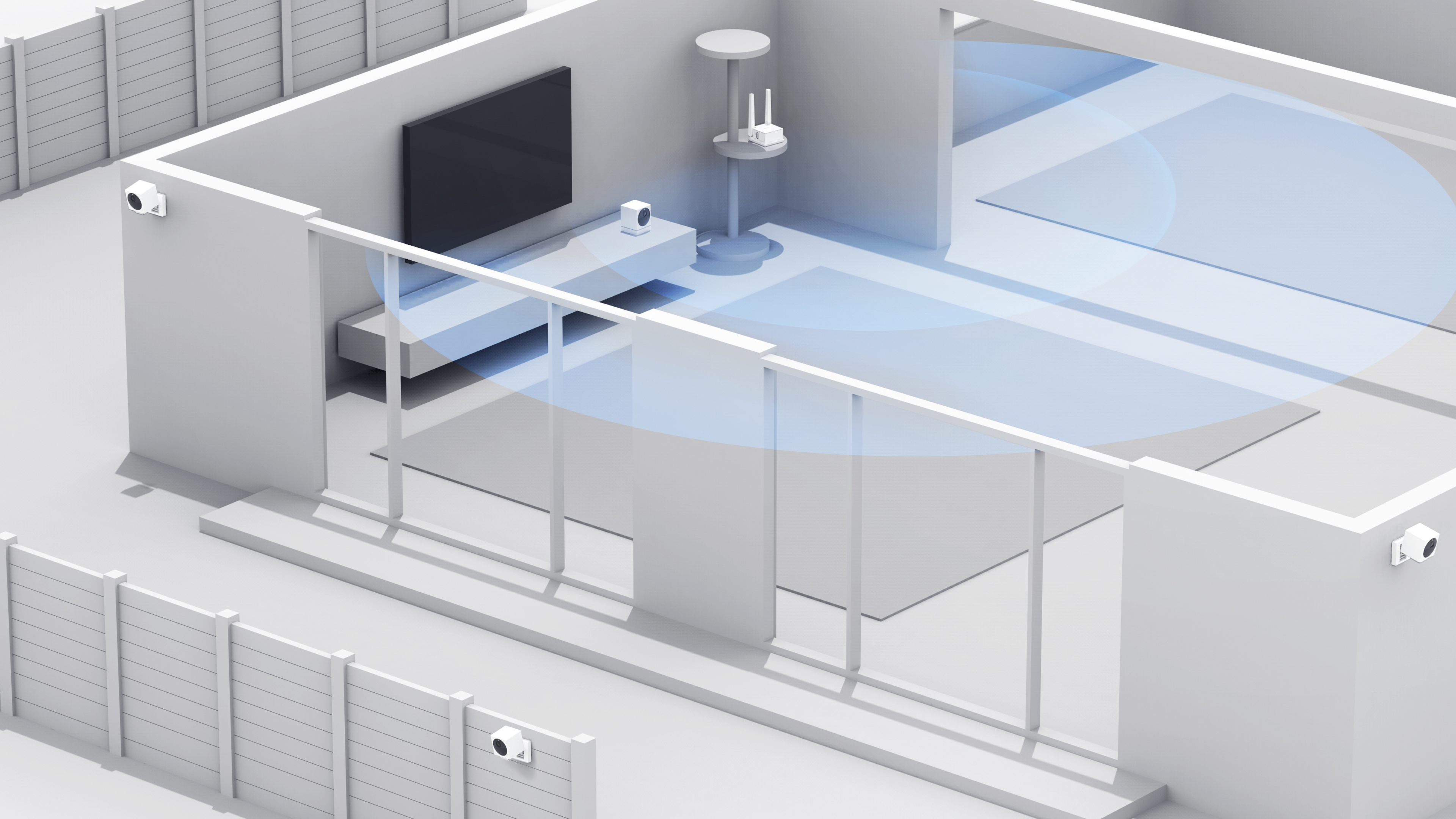 A white room with a flat screen TV on the wall.