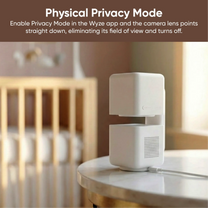Physical Privacy Mode: Enable Privacy Mode in the Wyze app and the camera lens points straight down.