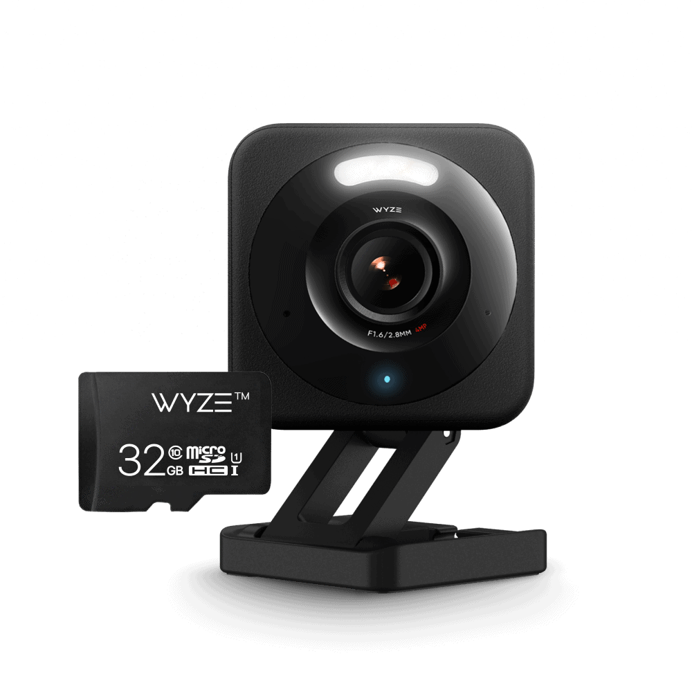 Wyze Cam v4 in black with 32GB MicroSD card