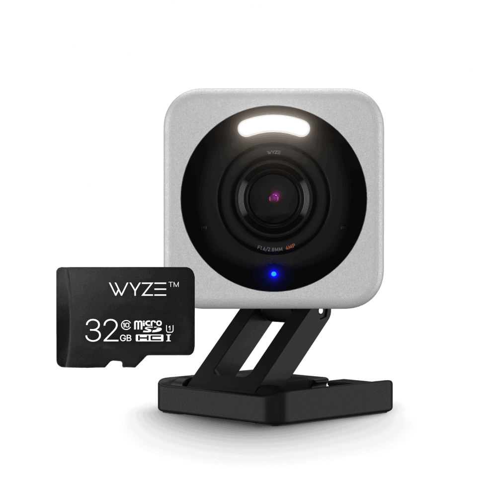 Wyze Cam v4 in grey with 32GB MicroSD card