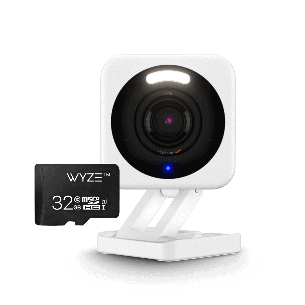 Wyze Cam v4 in white with 32GB MicroSD card