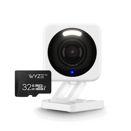Wyze Cam v4 in white with 32GB MicroSD card