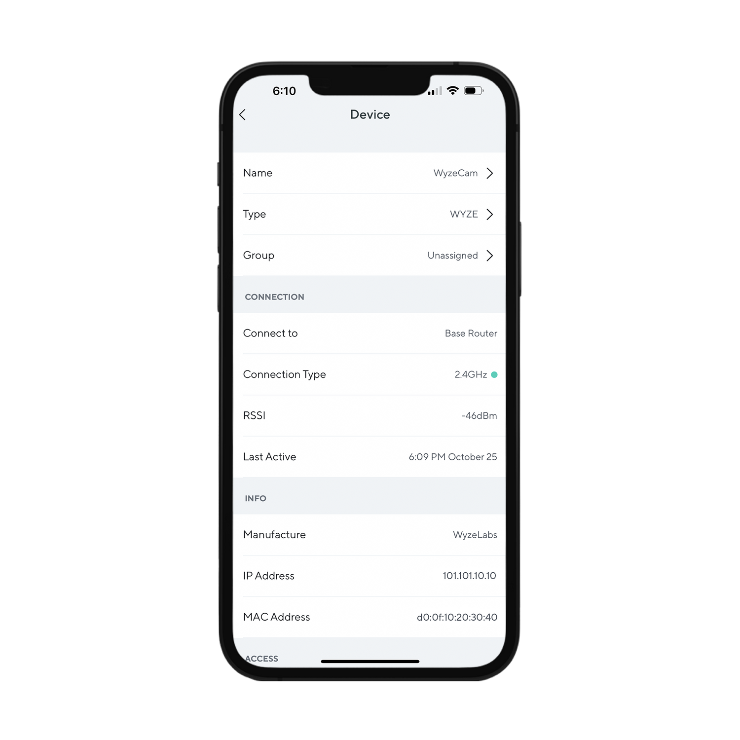 The device screen lets you view and manage connected devices.