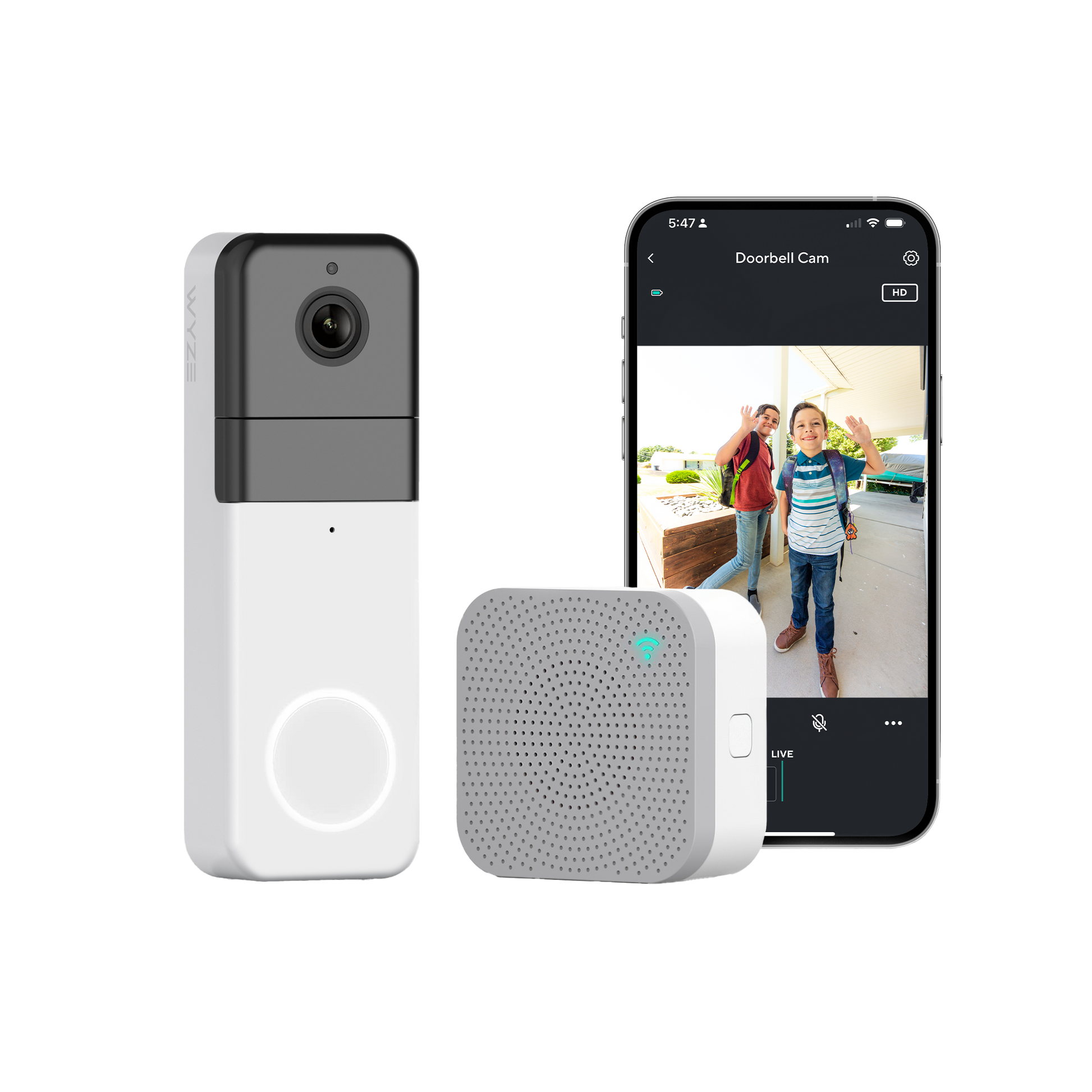 Video Doorbell Pro with Chime and app open on a phone