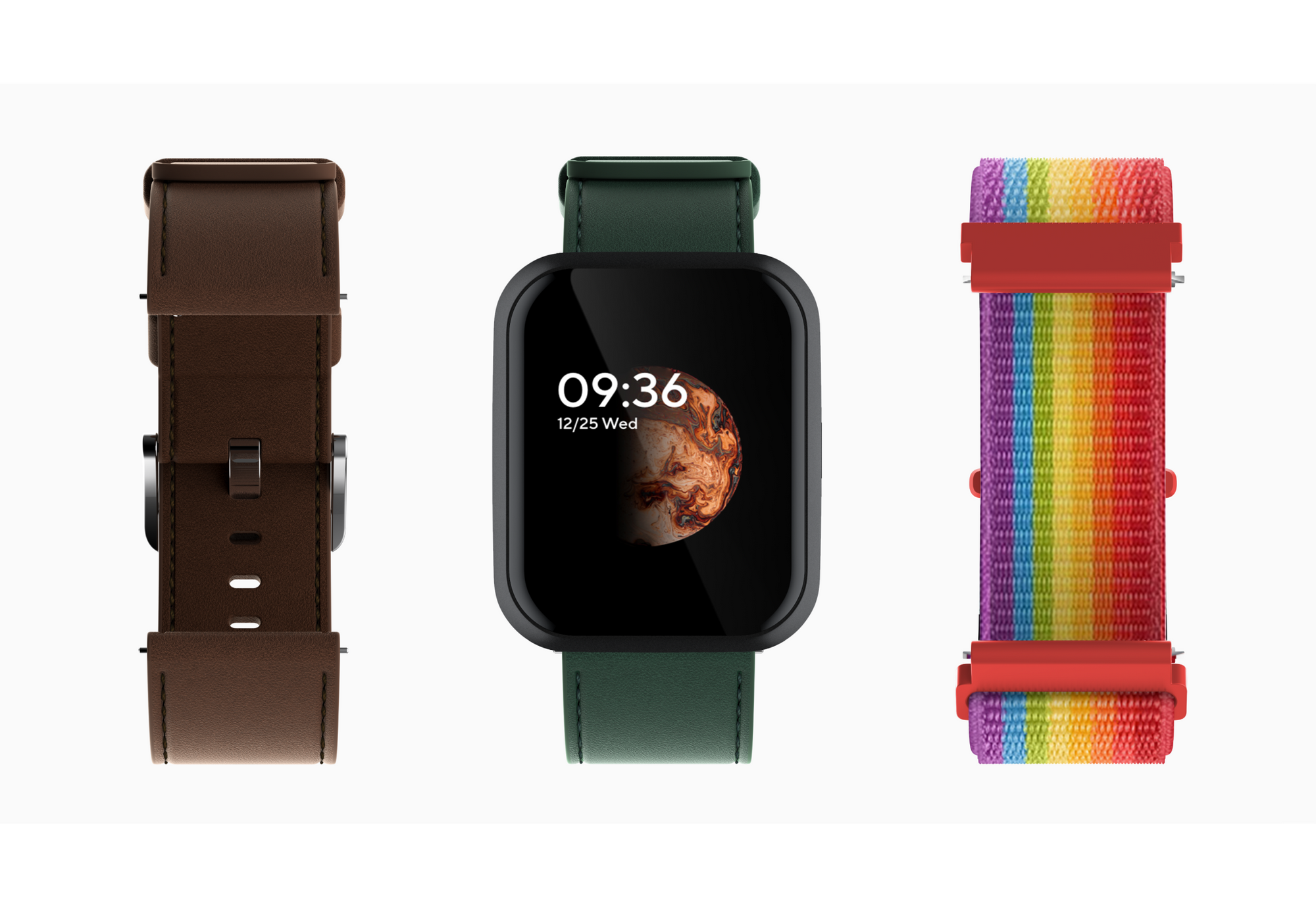 A watch with a green band.
