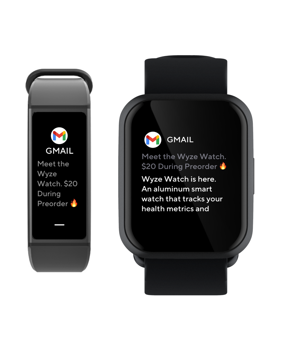Wyze band and watch showing emails on screen