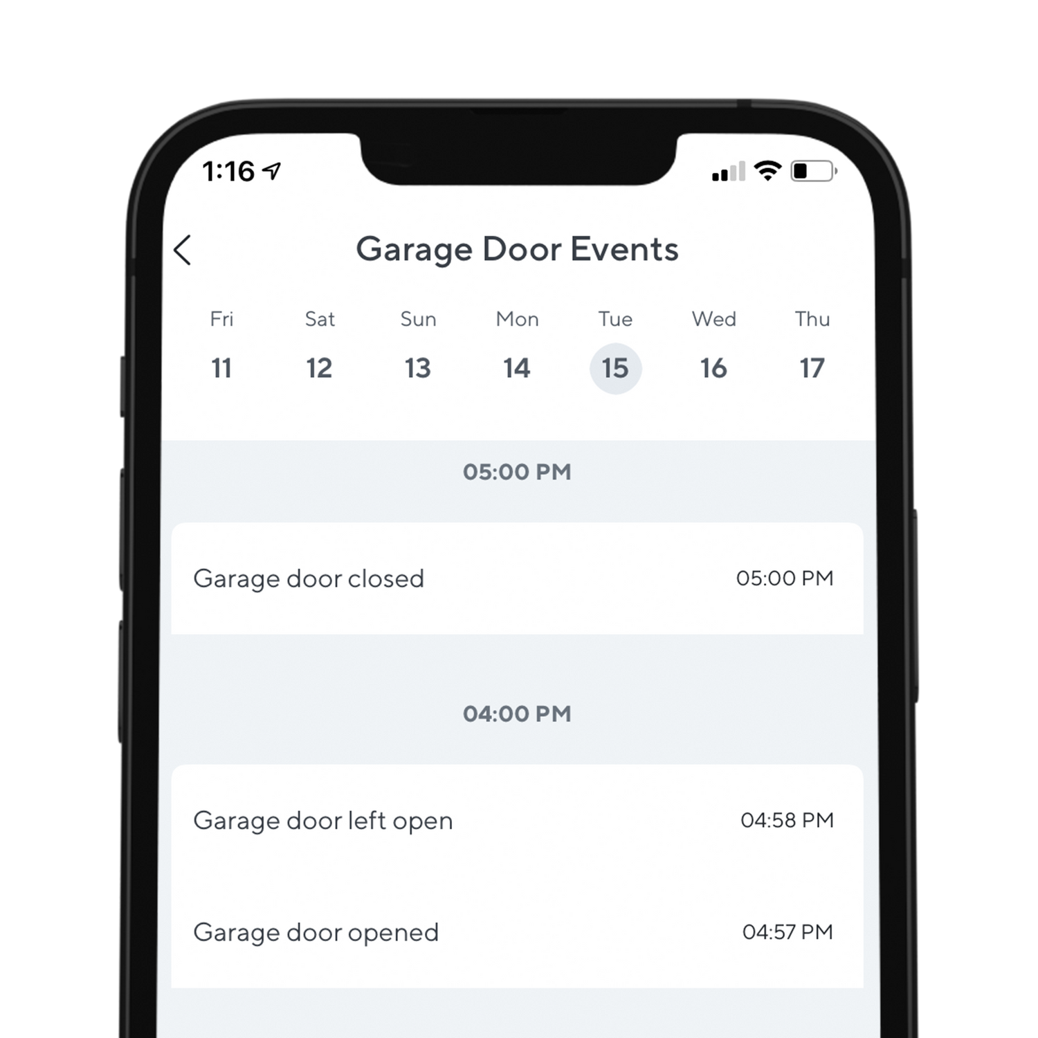 In app garage door events