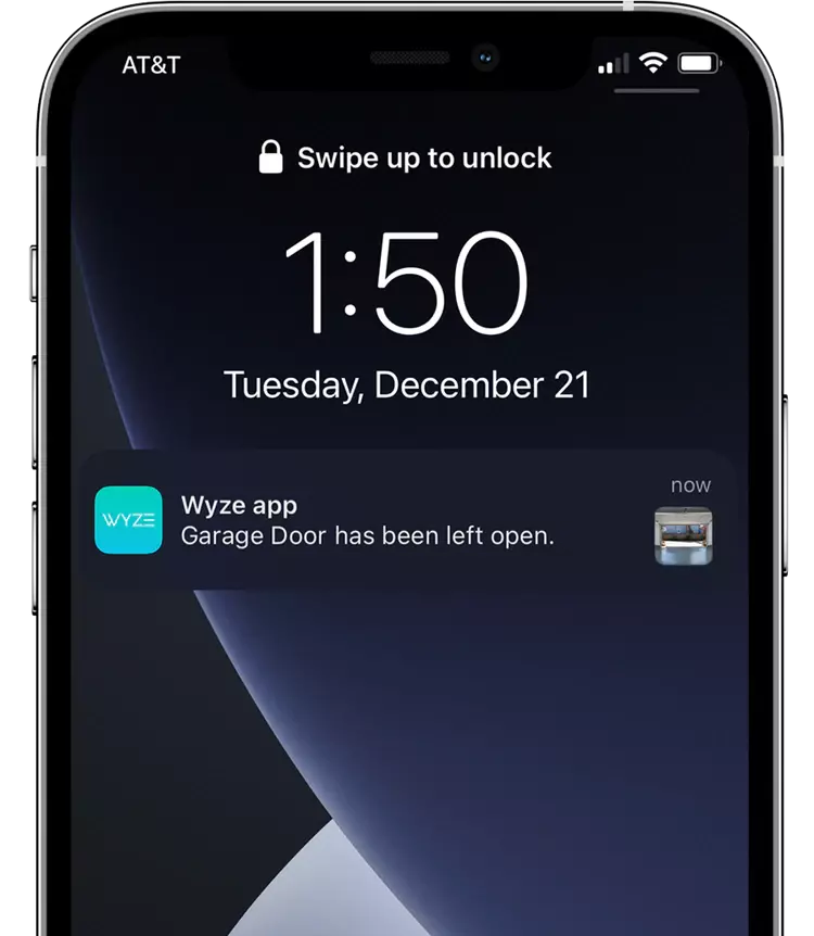 Close-up of Wyze app notification on a smartphone