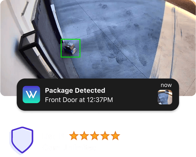 A Wyze camera is being used to monitor a front door at 12:15 pm.