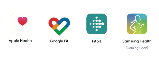 Fitness apps, apple health, google fit, fitbit, samsung health (coming soon)