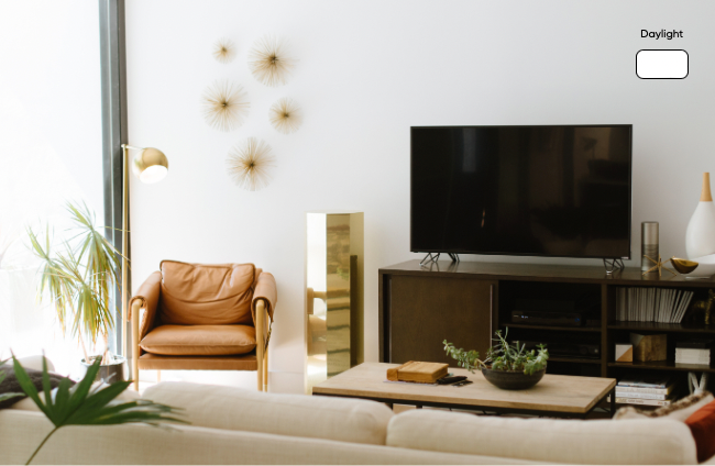 living room with bulb on daylight