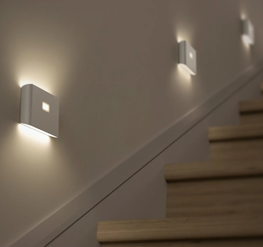 Wyze Night Lights lining the side of stairs