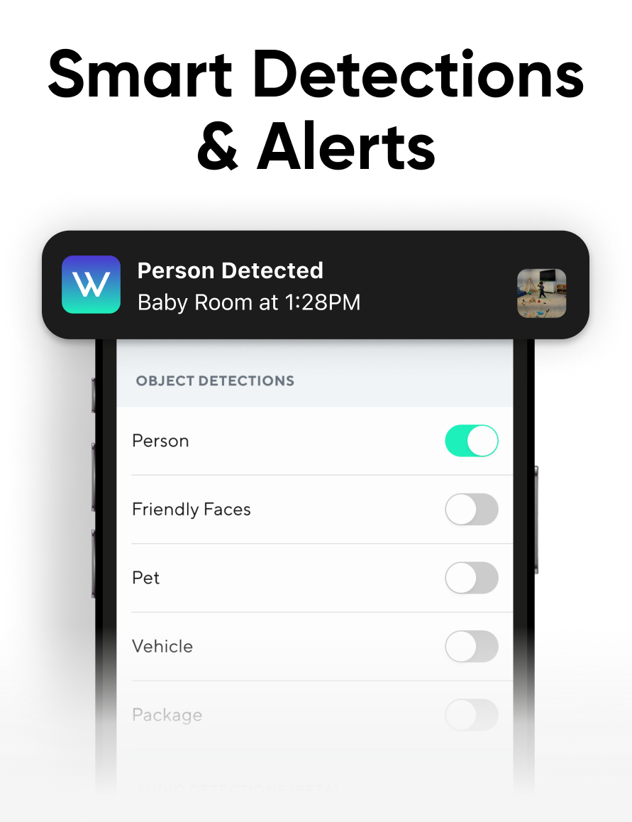 A Wyze app page shows a baby room monitor at 1:29 pm.