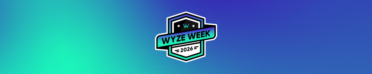 Wyze Week 2026 badge centered on a teal-to-blue gradient background with a subtle dotted pattern.