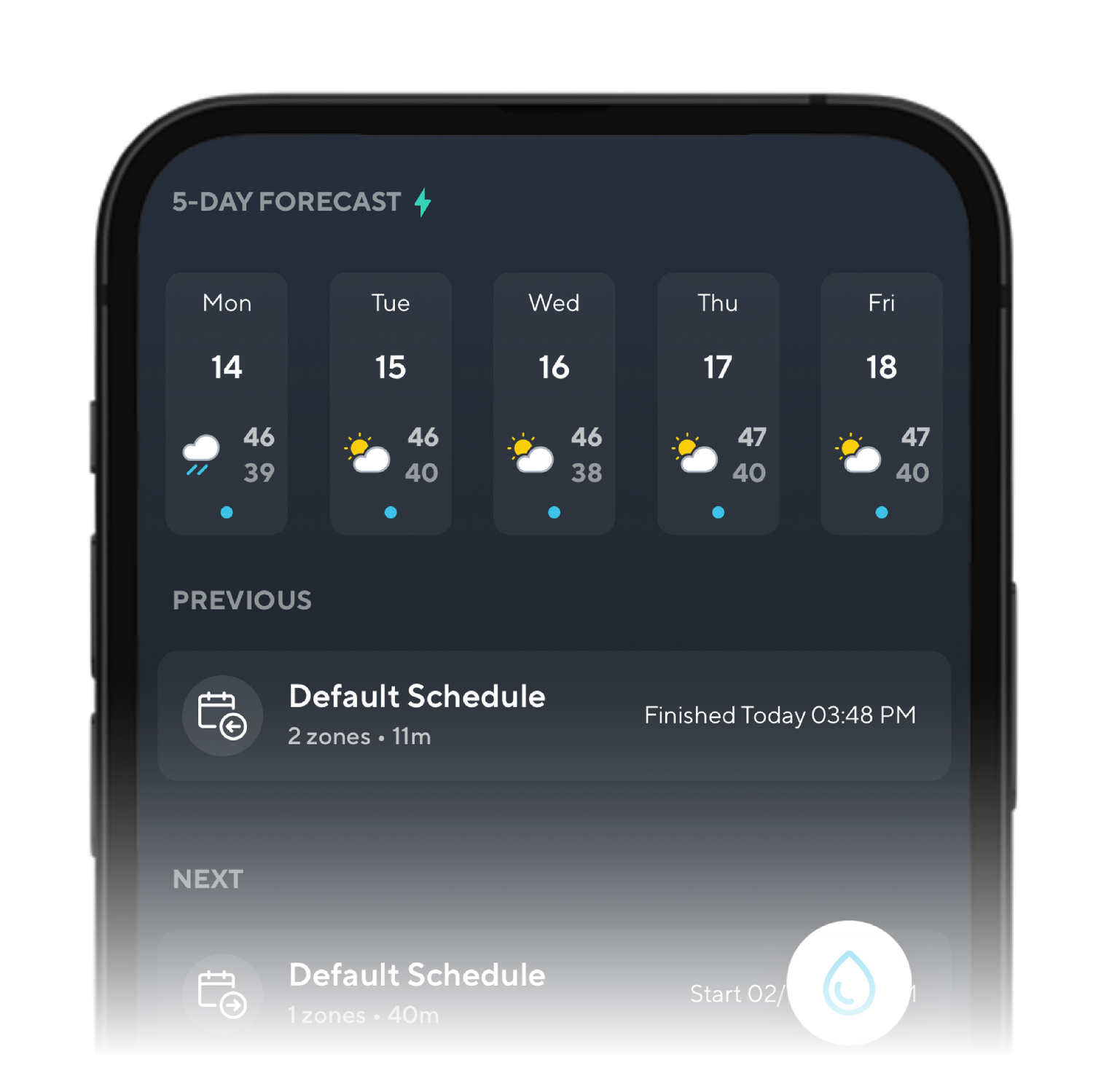 In app sprinkler settings with weather forecast 
