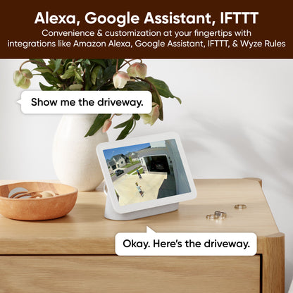 Visual display of Wyze Camera feed on 3rd party product. Integrations with Amazon Alexa, Google Assistant, IFTTT, & Wyze Rules.