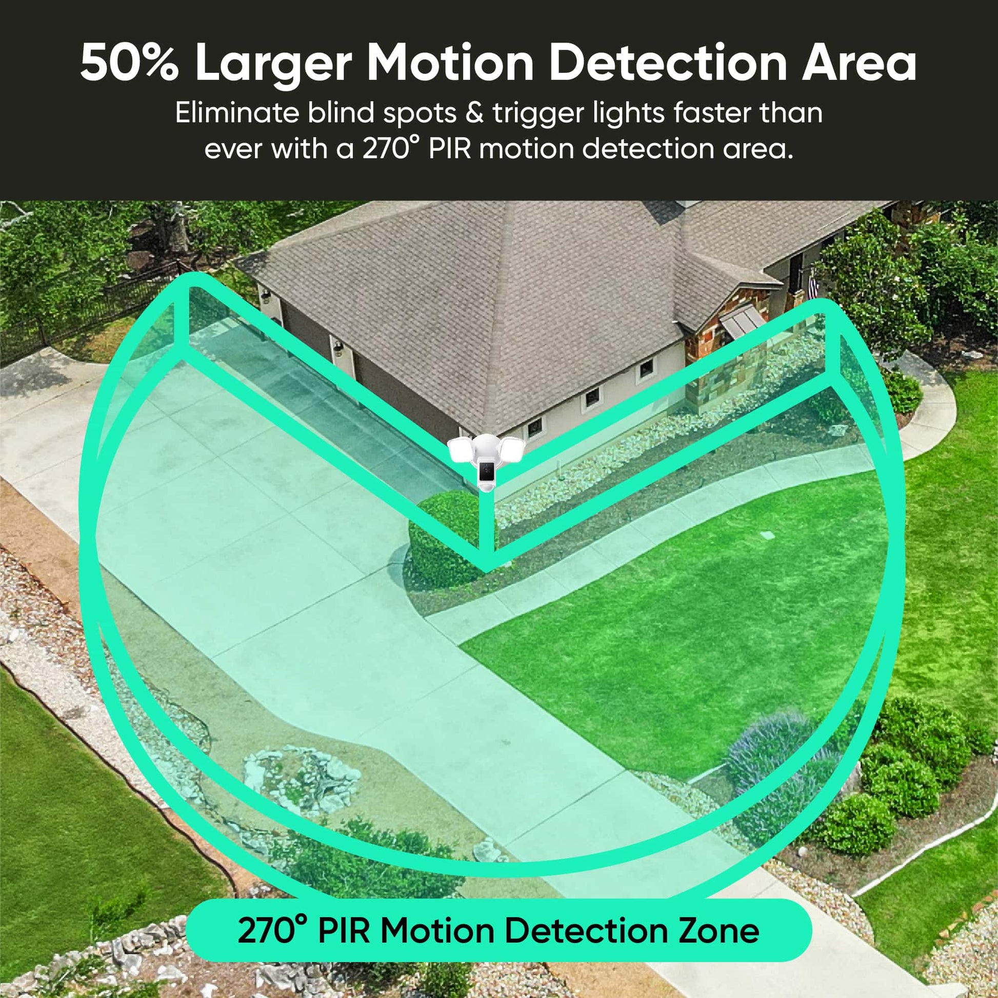Large area of the driveway and yard being shown as part of detection zone