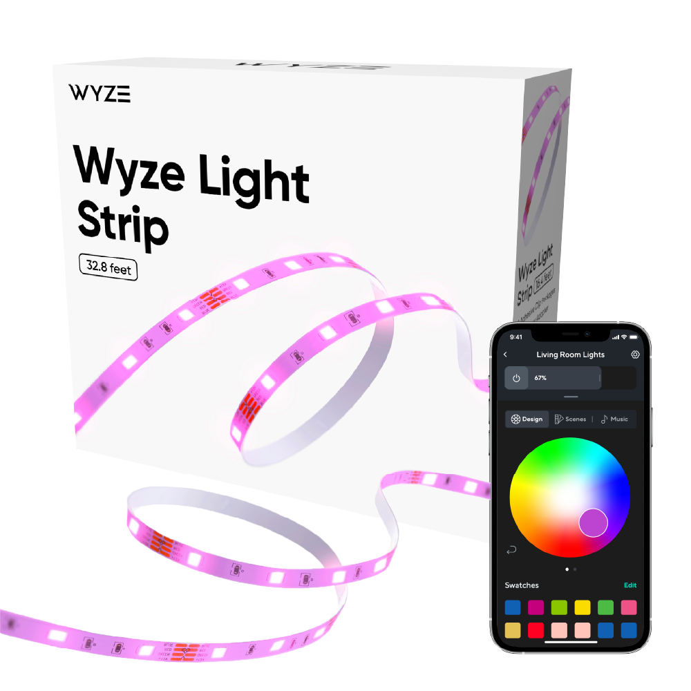 Wyze Light Strip with box packaging and phone app
