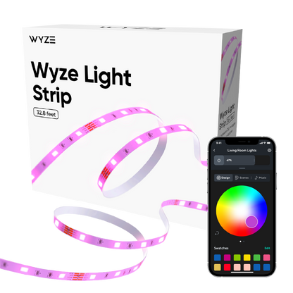 Wyze Light Strip with box packaging and phone app
