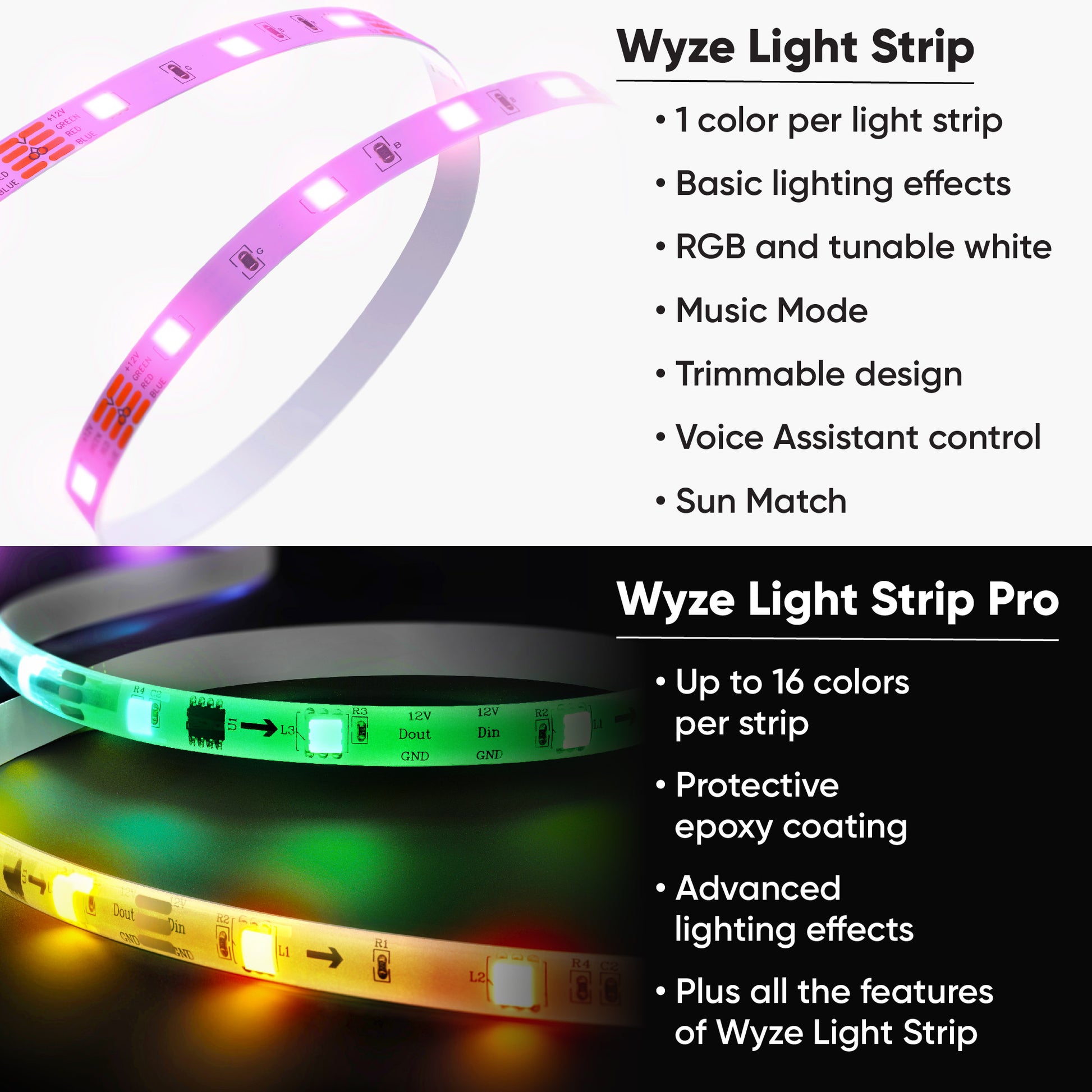 Wyze Light Strip, 32.8ft WiFi LED Strip Lights, 16 Million Colors RGB with App Control and Sync to Music for Home, Kitchen, TV