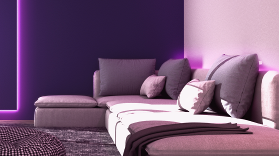 wyze light strip in living room behind sofa