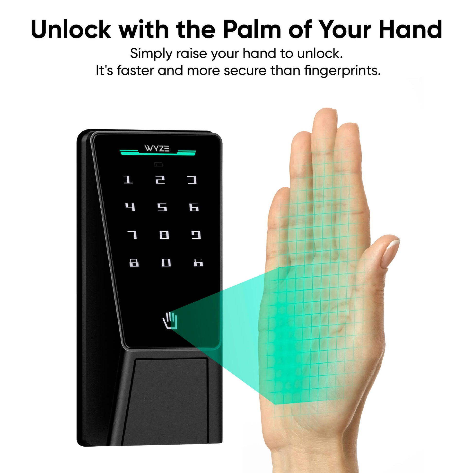 Digital lock with hand gesture recognition technology on a white background