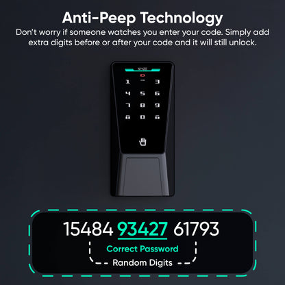 Digital keypad with anti-peep technology feature on a dark background