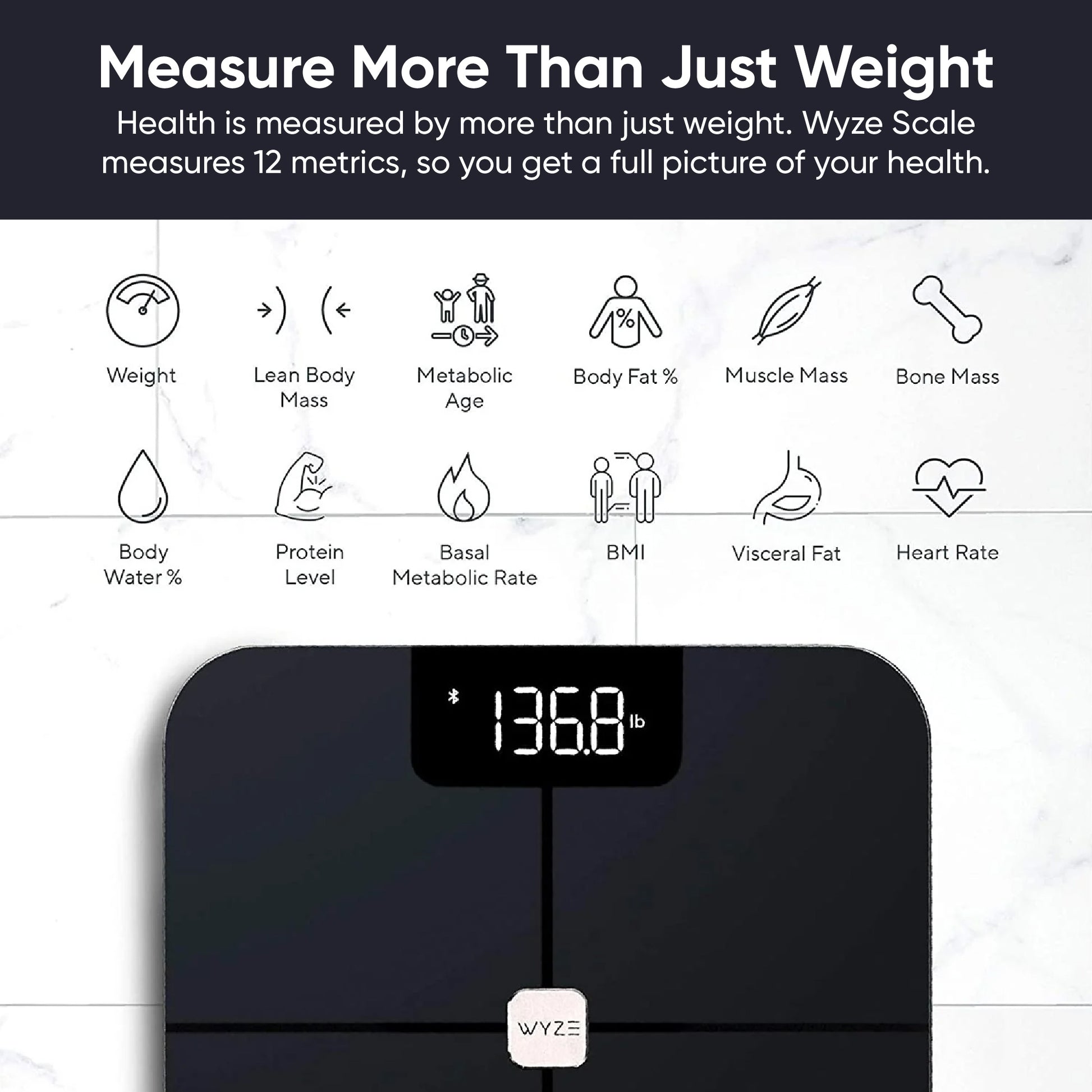 Body Fat Scale by Greater Goods, Accurate Digital Weight & Health Metrics,  Body Composition & Weight Measurements, Glass Top, with Large Backlit