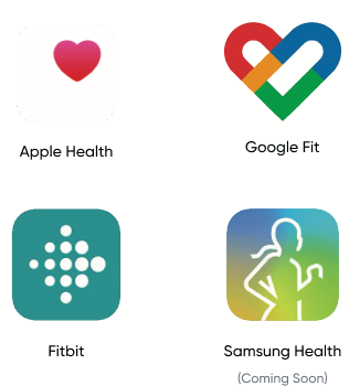 Icons for popular health apps like apple health, google fit, fitbit, and samsung health