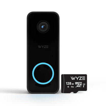 Wyze Video Doorbell v2 with 128 GB MicroSD card next to it