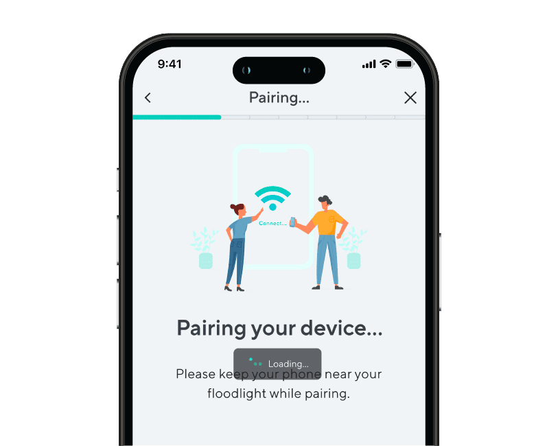 Phone screen showing the step of device pairing during onboarding.