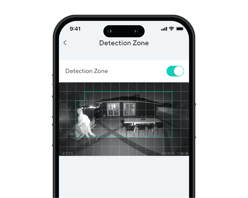 Phone showing app screen where Detection Zone is set up. 