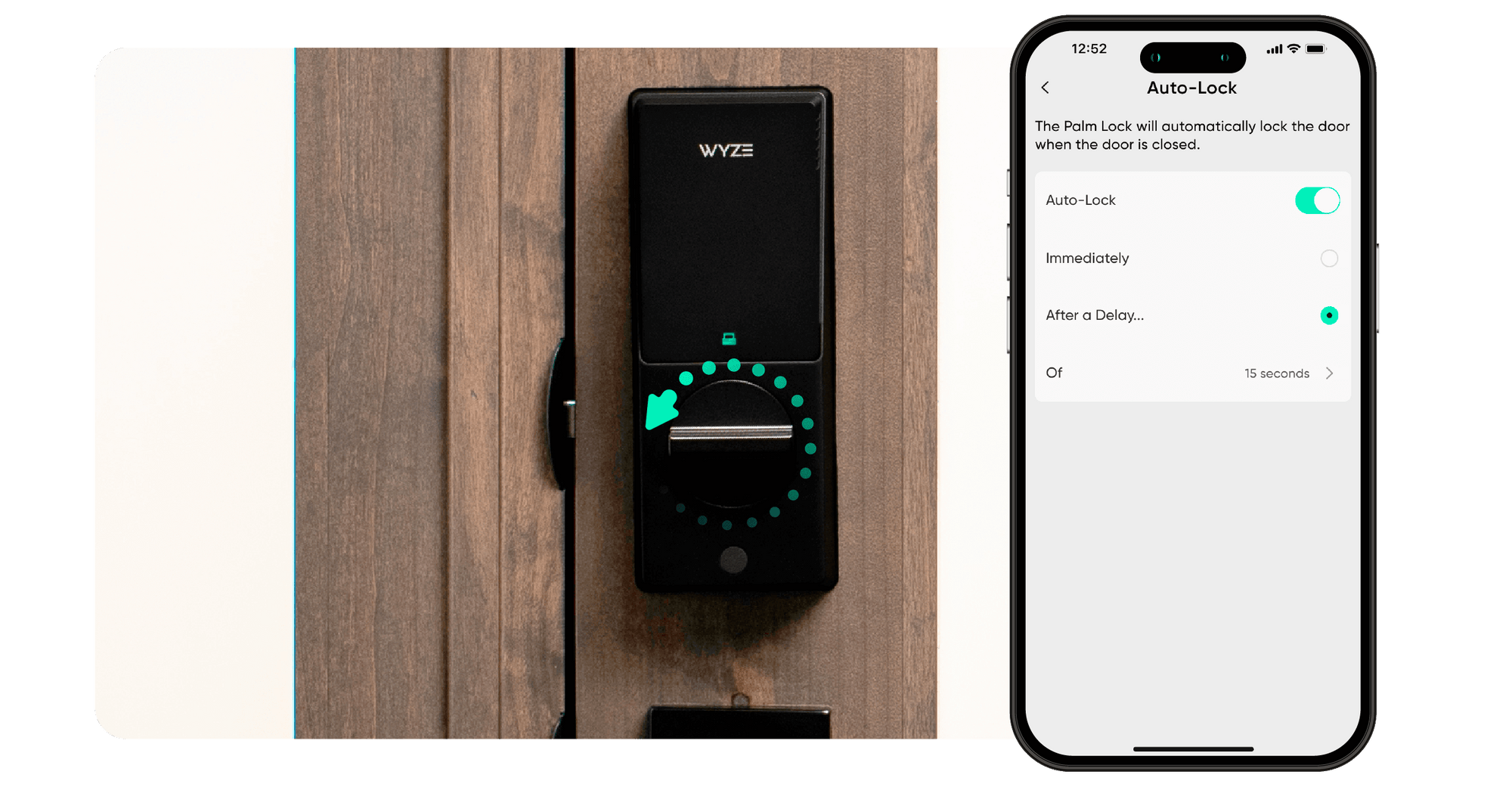 A black smart lock that can be controlled via a smartphone app.