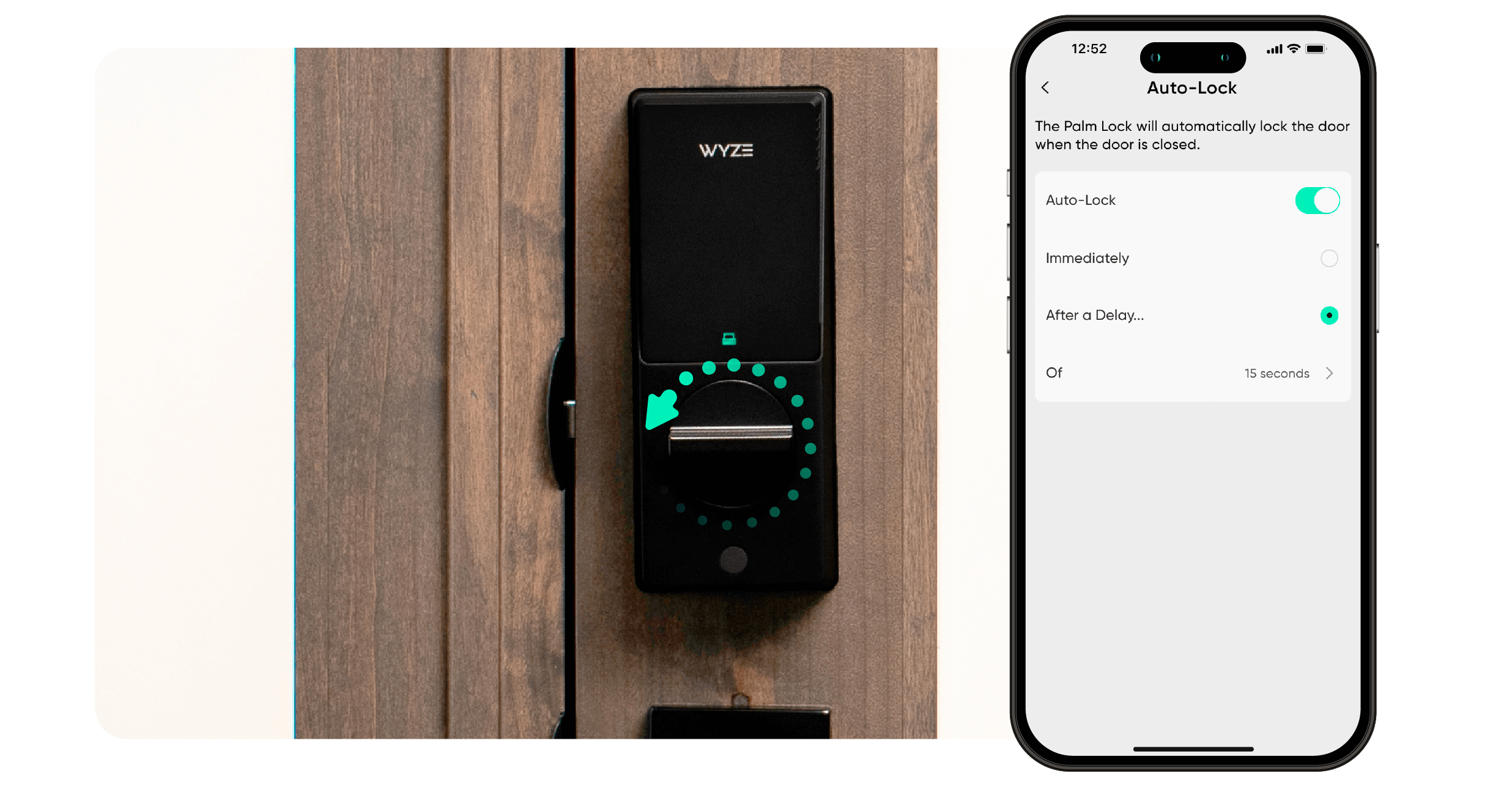 A black smart lock that can be controlled via a smartphone app.