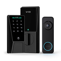 A black doorbell with a blue circle on the bottom.