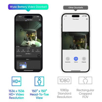 Wyze Battery Video Doorbell + Palm Lock - Affichage tête-à-tête 1536 x 1536 HD+ Résolution sans fil ou câblé Jusqu'à 6 mois.