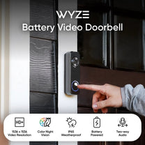 Wyze Battery Video Doorbell avec Palm Lock - 1536 x 1536 HD+ Résolution, sans fil ou sans fil.