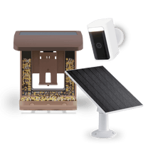 Bundle includes a bird feeder with a camera attached, allowing users to monitor their feeders from a distance.
