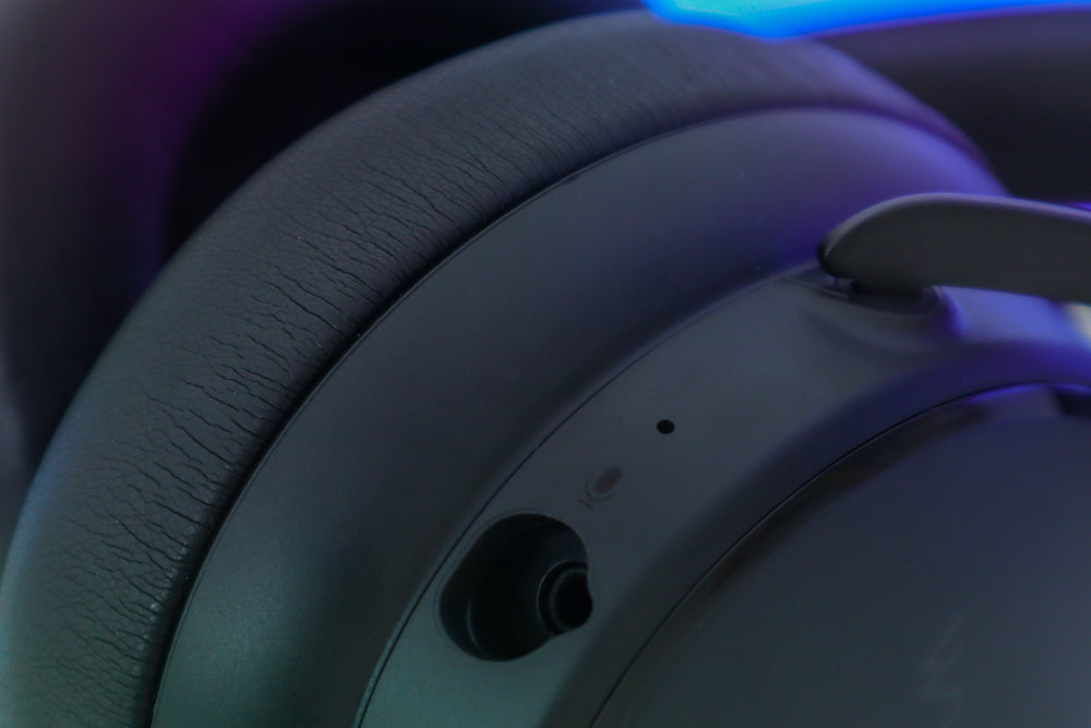 Close up of wireless gaming headphones Built-in Mic