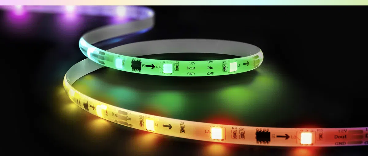 light strip lighting up in rainbow colors
