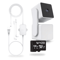 Le bundle extérieur de Wyze Labs Inc. comprend une caméra blanche avec une lentille noire.