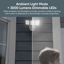 The Wyze Cam Floodlight Pro provides constant ambient lighting and is a refurbished product.