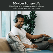 Listen for up to 20 hours on a single charge with Wyze Noise-Cancelling Headphones.