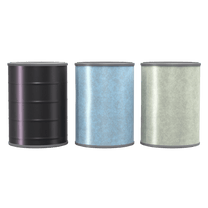 Trois conteneurs cylindriques de différentes couleurs.